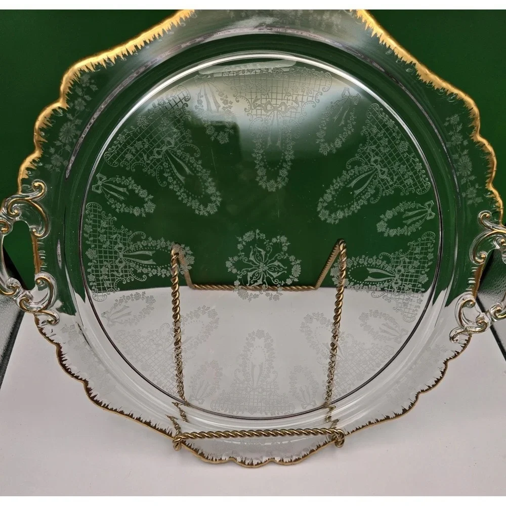 Vintage 40's-60's Serving Tray Or Cake Plate. Pressed Glass Intricate Lace B#5